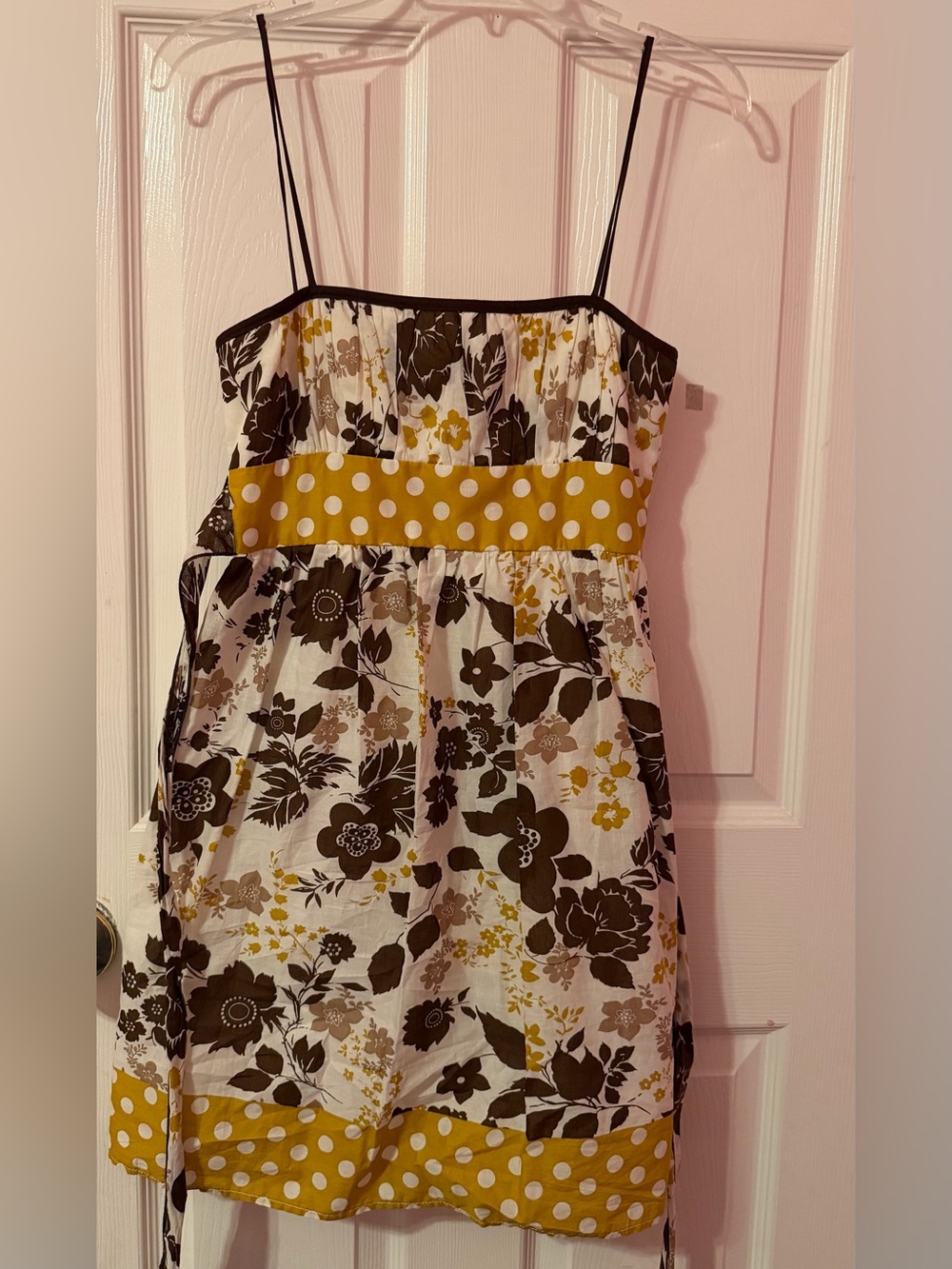 Jodi Kristopher Yellow and Brown Floral Spaghetti-Strap Sundress Junior 5/6
